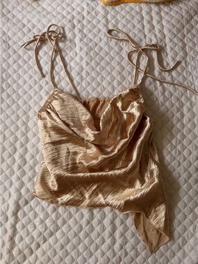 Satin Cowl Neck Tie-Strap Top in Champagne